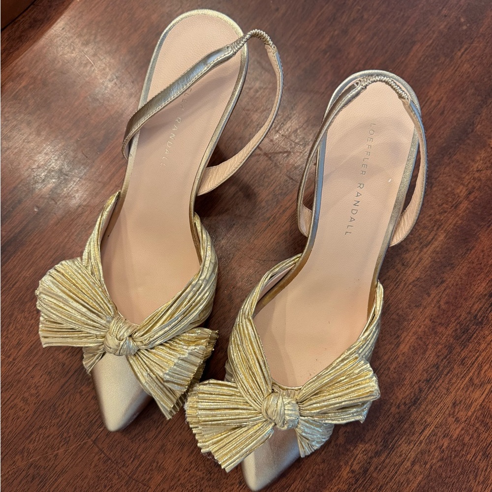 Loeffler Randall Metallic Gold Bow Slingback Flats